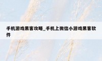 手机游戏黑客攻略_手机上微信小游戏黑客软件