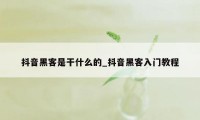 抖音黑客是干什么的_抖音黑客入门教程