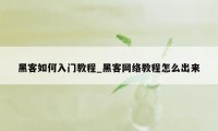 黑客如何入门教程_黑客网络教程怎么出来